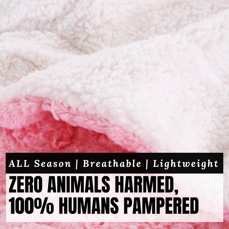 DaDa Bedding Luxury Faux Fur Throw Blanket - [ Non Shedding - Machine Washable] Fluffy Super Cuddly Soft Roses Sherpa Backside - Warm Plush for Lap or Sofa - Bright Vibrant Pink & White - 50" x 60" - Image 4